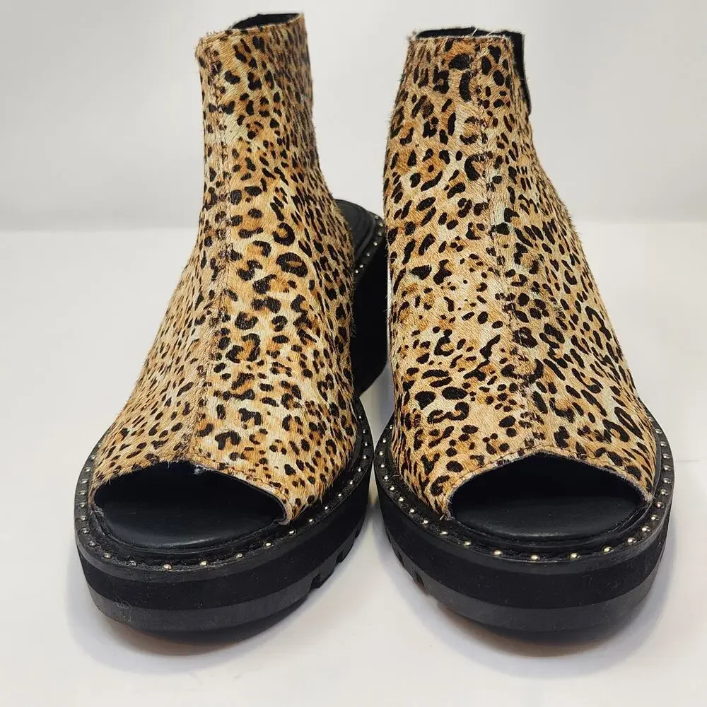 Cecelia New York Gianna Leopard Print Calf Hair Wedge Sandal Women Size 8M